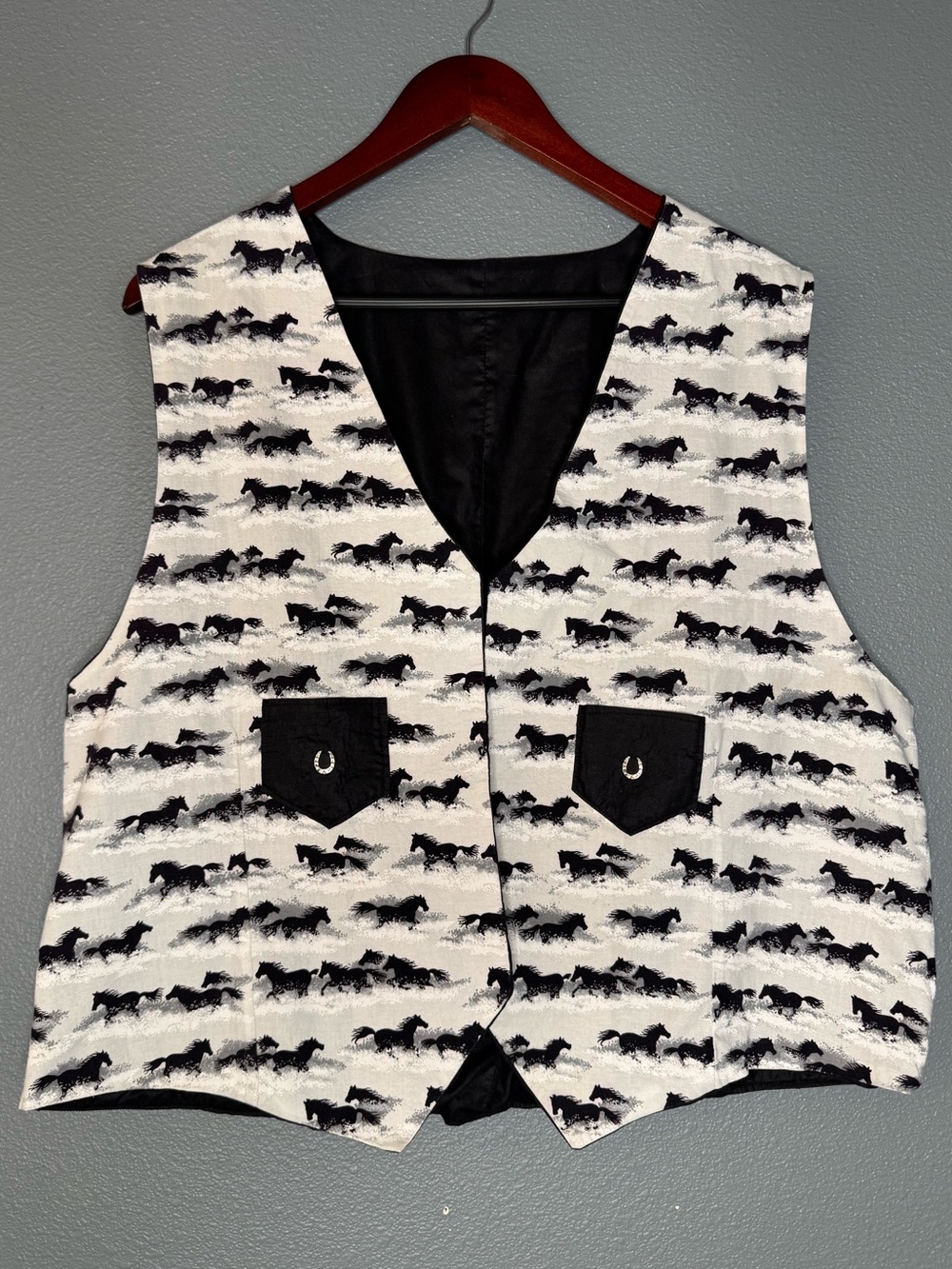 Handmade Horse Print Western Vest Approx XL Equestrian Cowgirl